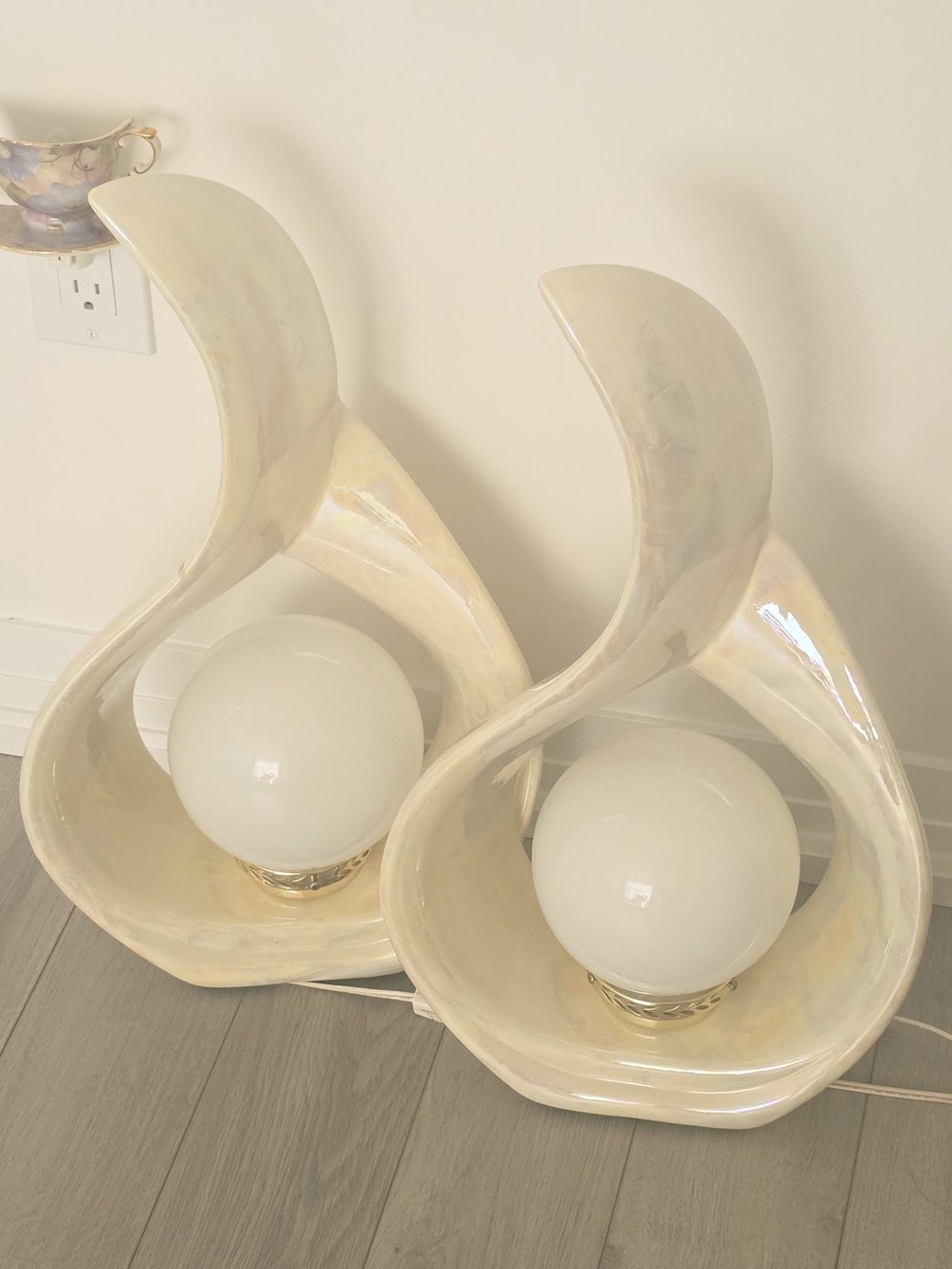 Vintage Sculptural Ceramic Table Lamps with Globe Shades